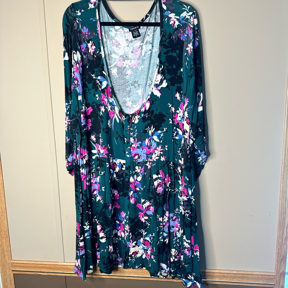 Torrid Floral Print Dress with Black Accents